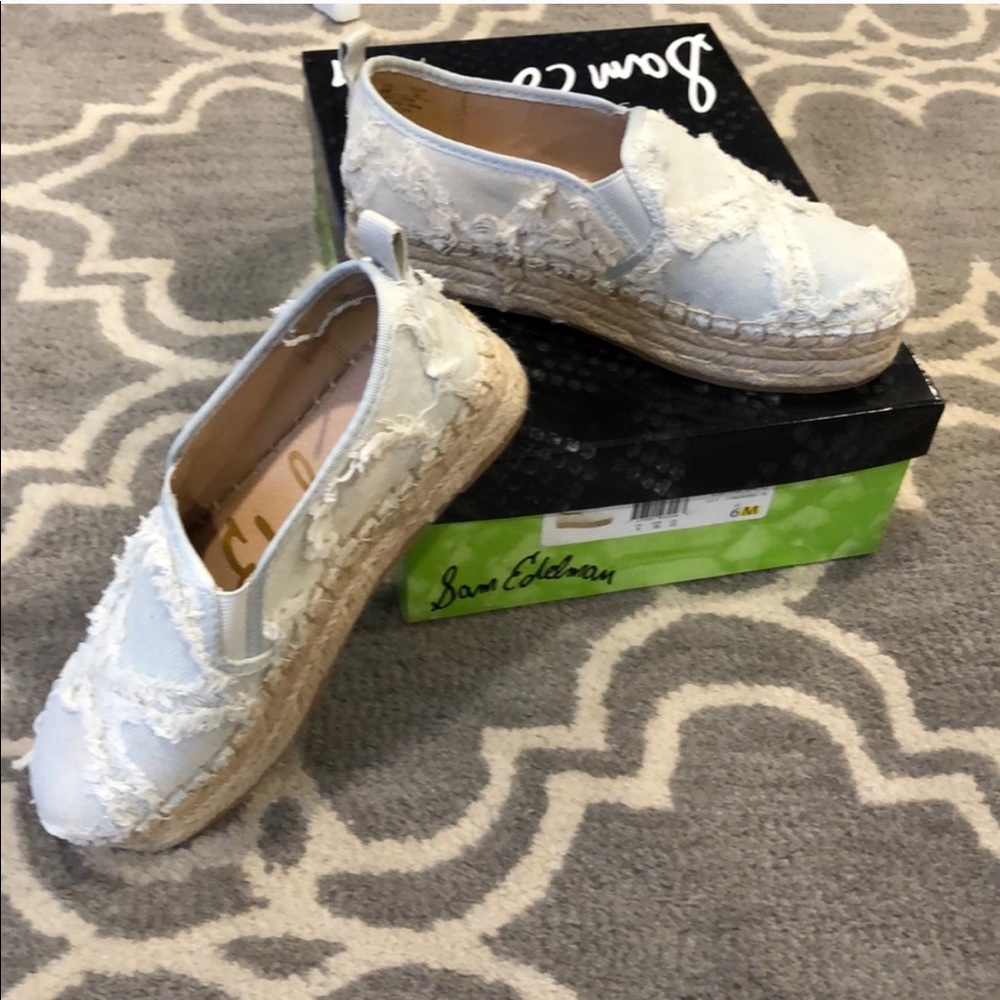 Sam Edelman White Frayed Canvas Espadrille Slip-Ons